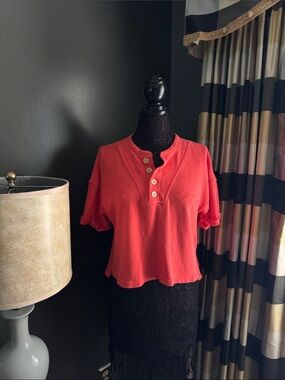 Coral Short-Sleeve Henley Top